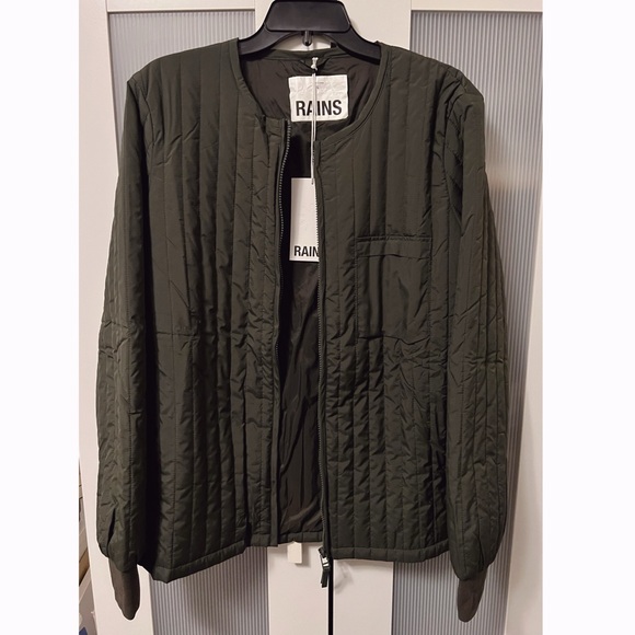 NWT RAINS Unisex Liner Jacket in Green Olive Size L - Picture 3 of 16